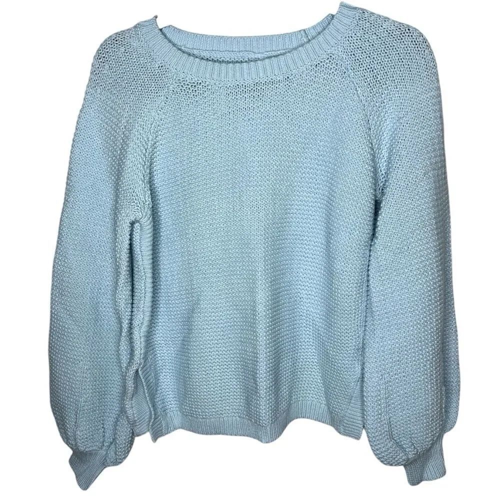 NEW! Lou & Grey Light Blue Balloon Sleeve Crew Neck Women's Sweater Sz XXS